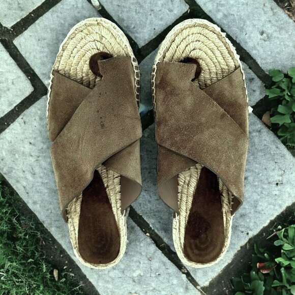 Vince Carlita Suede Espadrille Flat Thong Sandals in Pumice Size 8 M - Picture 1 of 8
